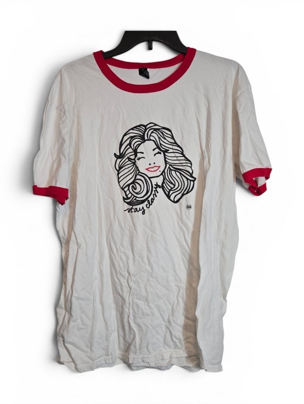 STAY CLASSY White Short Sleeve Shirt Red Trim - Size Women X-Large